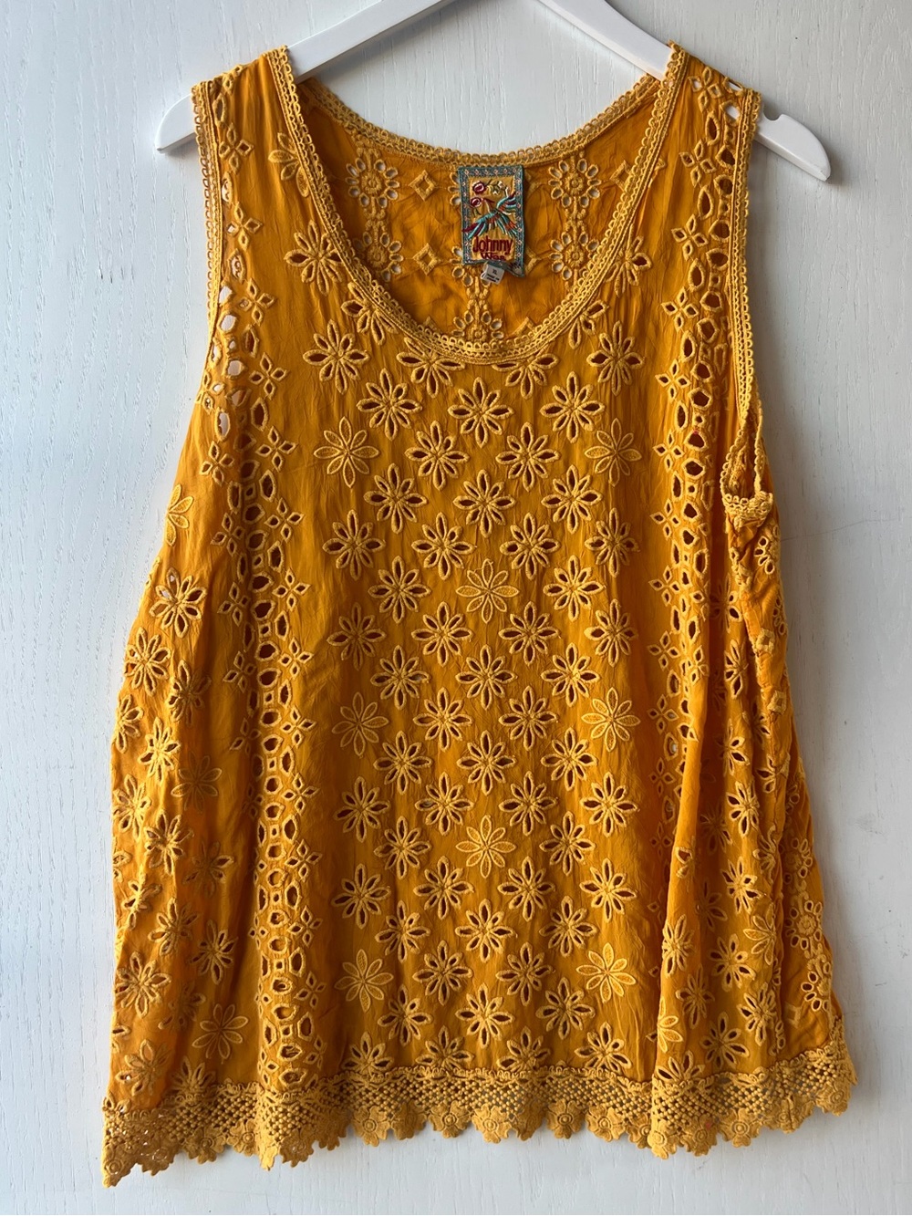 Johnny Was Mustard Yellow Eyelet Tank Tunic Size XL